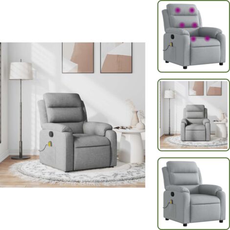 Asiento cómodo - vidaXL Sillón reclinable de masaje de tela gris claro - Reposapiés