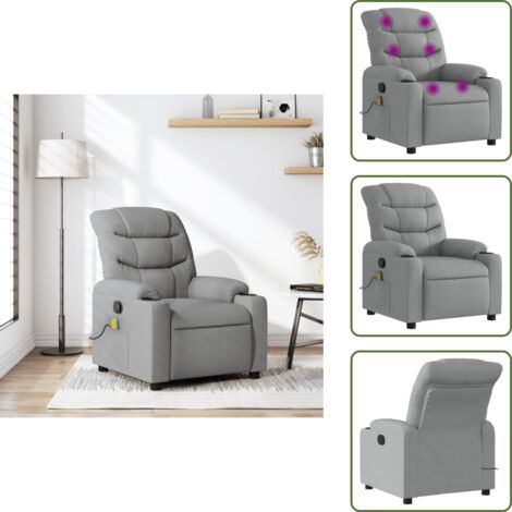 Asiento cómodo - vidaXL Sillón reclinable de masaje de tela gris claro - Reposapiés