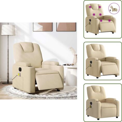 Asiento cómodo - vidaXL Sillón reclinable de masaje eléctrico tela color crema - Reposapiés eléctrico