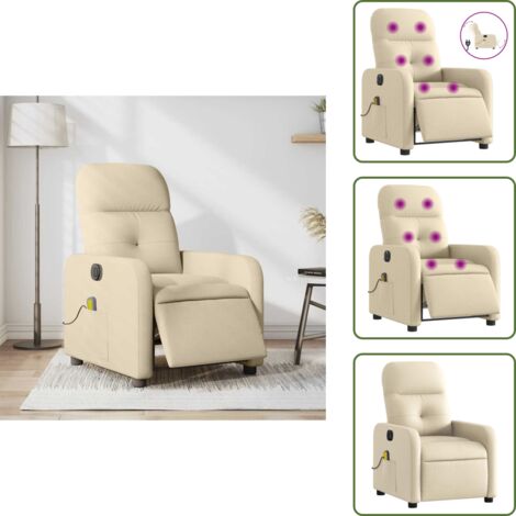 Asiento cómodo - vidaXL Sillón reclinable de masaje eléctrico tela color crema - Reposapiés eléctrico