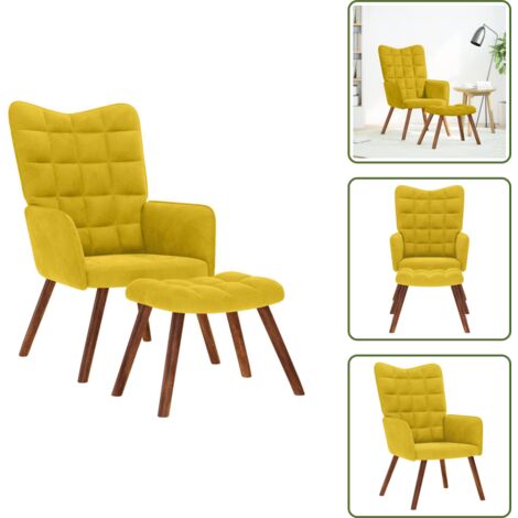 Asiento cómodo - vidaXL Sillón relajante con taburete de terciopelo amarillo - Reposapiés