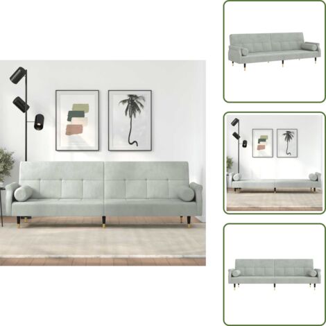 Asiento cómodo - vidaXL Sofá cama con cojines terciopelo gris claro - Respaldo ajustable