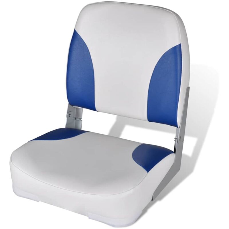 

vidaXL Asiento de barco respaldo plegable cojín azul blanco 41x36x48cm