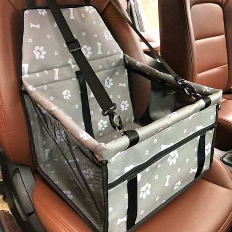 Asiento de coche para perros LITZEE, asiento de perro plegable impermeable con cinturón de seguridad y bolsa de almacenamiento, asiento elevador de coche para perros o gatos (hueso gris)