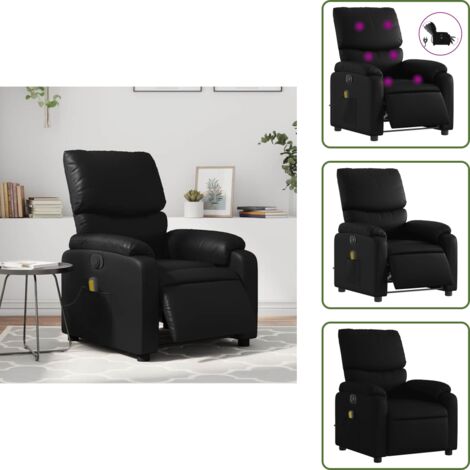 Asiento de cuero sintético - vidaXL Sillón de masaje reclinable eléctrico cuero sintético negro - Reposapiés eléctrico
