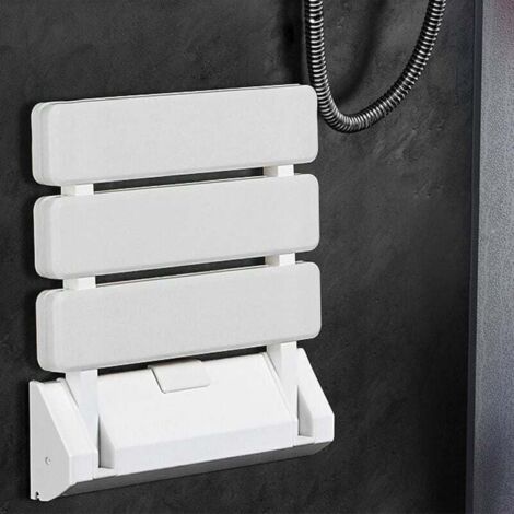 Asiento de ducha plegable de pared, capacidad de carga de 130 kg, XU, taburete plegable para baño, color blanco - KZQ