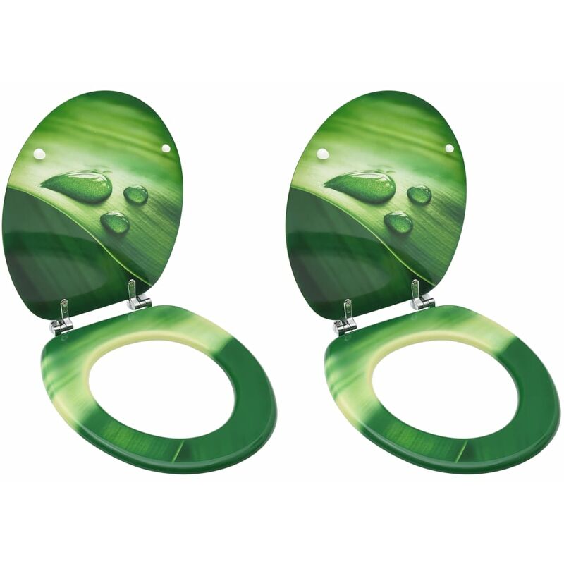 

Asiento de inodoro con tapa 2 uds MDF verde diseño gota de agua