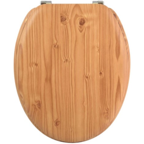 Asiento de Inodoro MDF Decoración Pino Marrón - Bisagras de Acero Inoxidable MSV