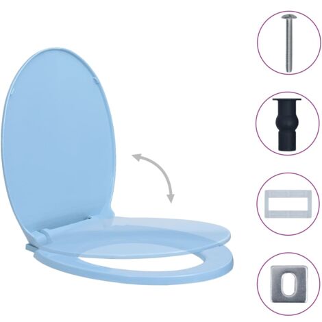 Asiento de inodoro ovalado azul con cierre suave