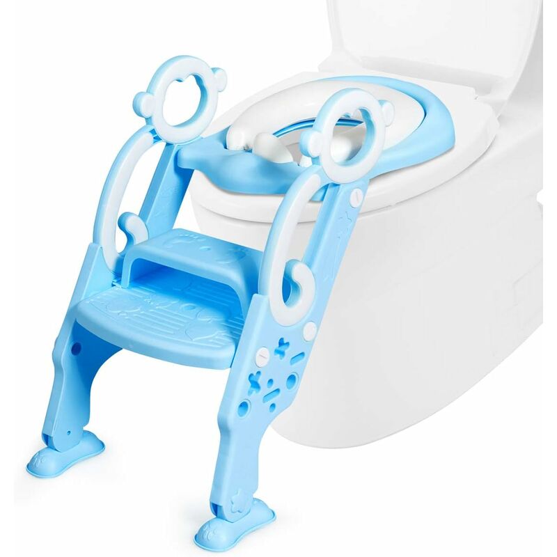 

Asiento de Inodoro Para Niños Altura Ajustable Asiento con Escalera y Manija Plegable Inodoro Entrenamiento para Niños de 1 a 8 Años (Azul)