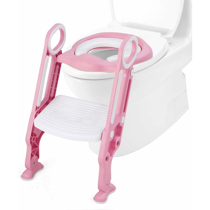 

Asiento de Inodoro Para Niños Altura Ajustable Asiento con Escalera y Manija Plegable Inodoro Entrenamiento para Niños de 1 a 5 Años Rosa