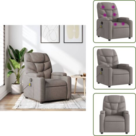 Asiento de masaje - vidaXL Sillón de masaje reclinable de tela gris taupé - Masaje sin calor