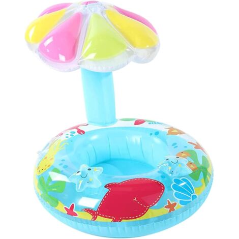 Asiento de natación inflable con forma de hongo azul de playa, flotador de piscina inflable de PVC para niños de 1 a 3 años, anillo de natación con bomba de pie, entretenimiento