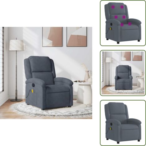 Asiento de terciopelo - vidaXL Sillón de masaje reclinable de terciopelo gris oscuro - Masaje sin calor