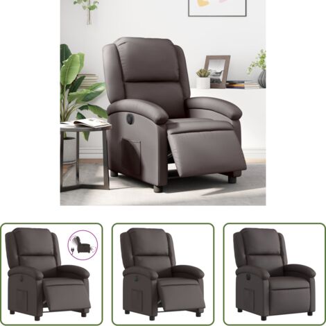 Asiento eléctrico -  Sillón reclinable eléctrico de cuero auténtico marrón oscuro
