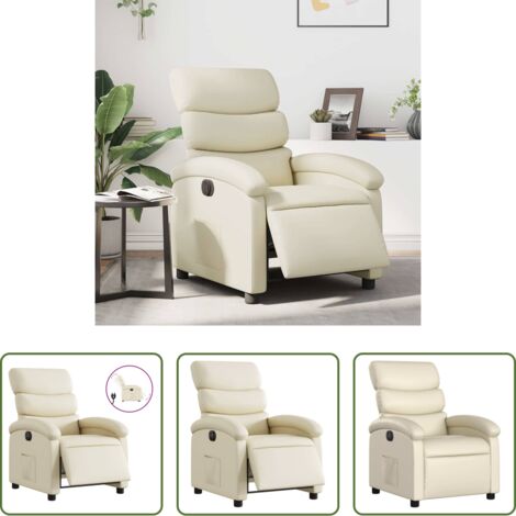Asiento eléctrico -  Sillón reclinable eléctrico de cuero sintético crema