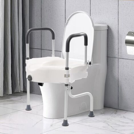 Asiento elevador y estructura de seguridad para personas mayores, antibacteriano con reposabrazos, altura 110 mm, 150 kg, con asas de goma antideslizantes y patas de goma.