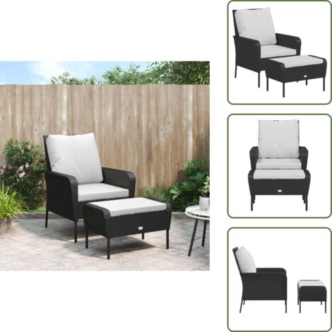 Asiento exterior - vidaXL Sillón de jardín con reposapiés ratán sintético negro - Cojín de jardín