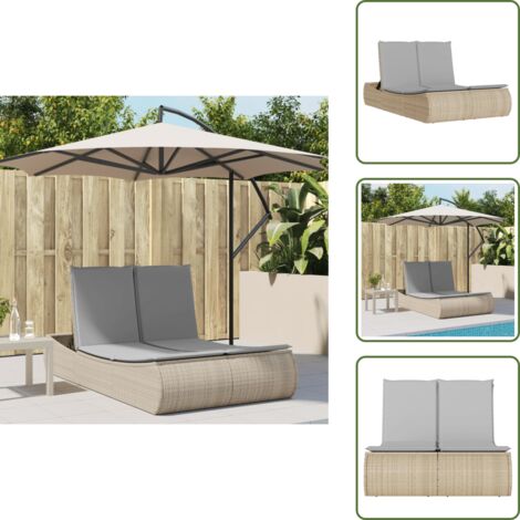 Asiento exterior - vidaXL Tumbona doble con cojines ratán sintético beige - Respaldo ajustable