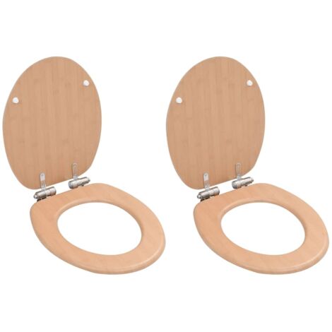 Asiento inodoro WC 2 uds tapa de cierre suave MDF diseño bambú
