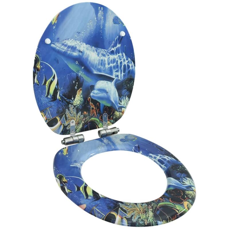

vidaXL Asiento inodoro WC con tapa de cierre suave MDF diseño delfines - Azul
