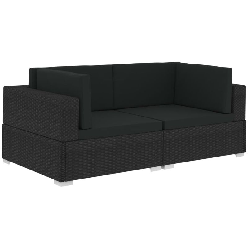 

vidaXL Asiento seccional de esquina con cojines 2 pzas ratán PE negro - Negro