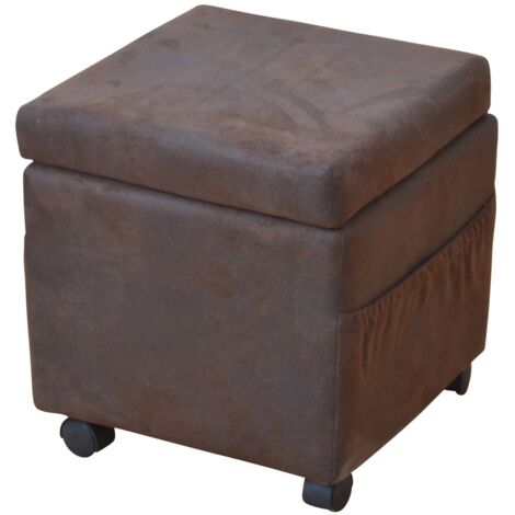 Asiento / taburete con ruedas y espacio de almacenamiento en tela marrón TABO05002