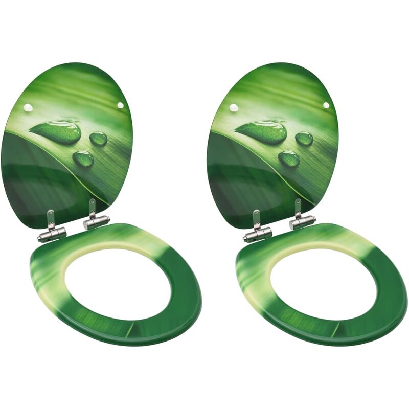 

vidaXL Asiento WC tapa cierre suave 2 uds MDF verde diseño gota agua - Verde