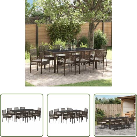 Asientos al aire libre -  Conjunto de Comedor de Jardín 9 pcs Marrón ratán sintético