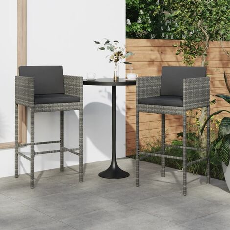 Asientos de bar con cojines 2 pcs mimbre pe gris