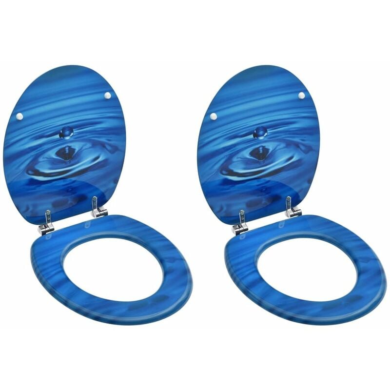 

Asientos de inodoro con tapa 2 uds MDF azul diseno gota de agua