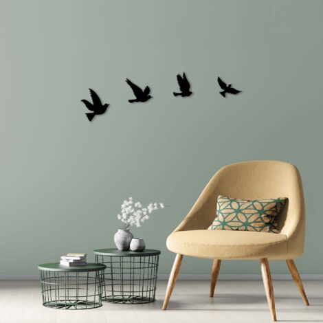 Asir Group Llc – Décoration murale en métal oiseaux en vol – Métal noir – Dimensions 18x20 cm – Pour salons et bureaux