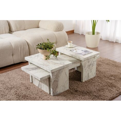 Asir Group Llc – Ensemble de 2 tables basses en marbre Freesia – Grande table 110x30x45 cm – Petite table 25x39,3x60 cm – Mélaminé 100% durable