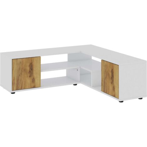 Asir Group Llc – Meuble TV d'angle en aggloméré – Dimensions 125x40 cm – Finition chêne – Fixation murale possible – Optimise l'espace