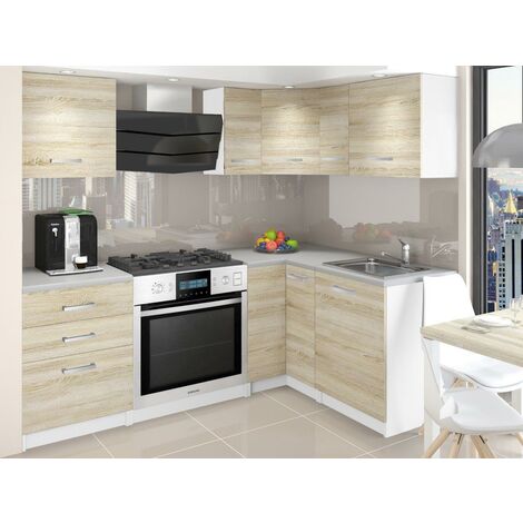 ASKETT | Cocina esquinera completa + Modular L300 cm 8 piezas | Plan de trabajo INCLUIDO | Conjunto de armario de cocina moderno
