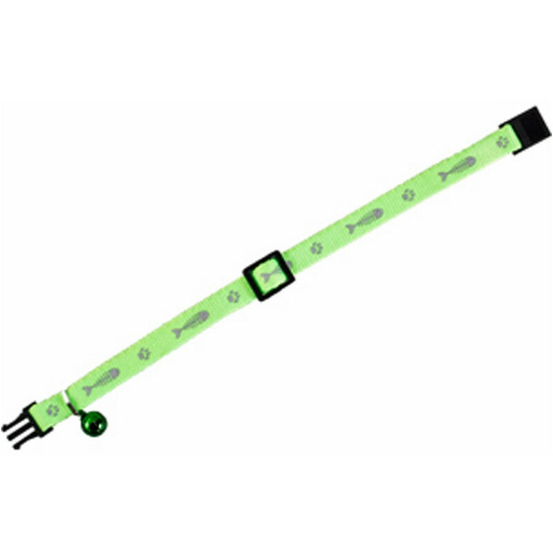 Collier réglable de 20 à 35 cm. motif poisson + clochette. couleur vert pour chat - Flamingo Pet Products