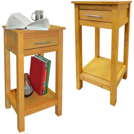 main image of "ASPEN - 2 PACK - Solid Wood Storage Telephone / End / Bedside Table with Drawer - Light Wood"