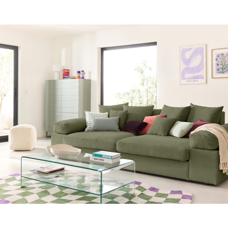 Lisa Design - Aspen - canapé 4 places - assise profonde - velours côtelé - vert