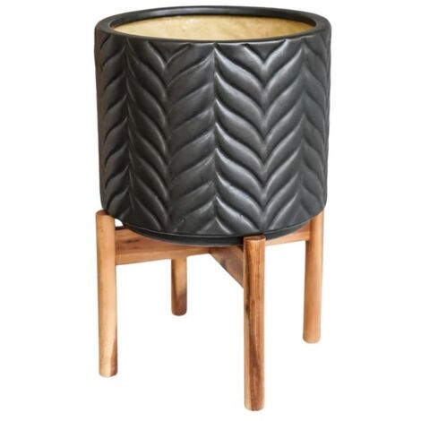 Aspen Chevron Planter - Ceramic/Wood - L22 x W22 x H34 cm - Mercury