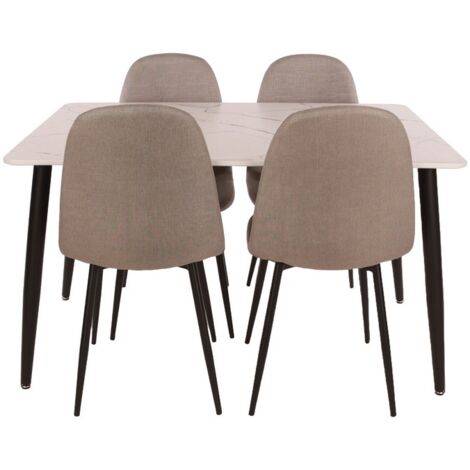 Aspen Rectangular Dining Table, White Marble Effect Foiled Top and 4 Upholstered Chair Set