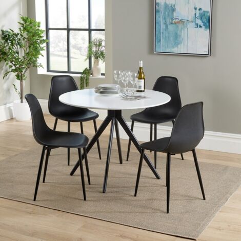 Aspen Round Dining Table and 4 Curve Plastic Seat Chairs with Metal Legs - Black/White - Flat Packed