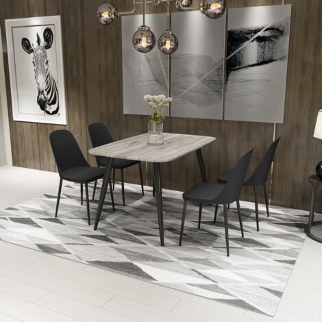 Aspen Tapered Legs Rectangular Dining Table and 4 Duo Plastic Seat Chairs with Metal Legs - Black/Grey Oak - Flat Packed