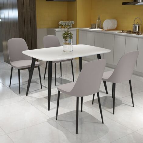 Aspen Tapered Legs Rectangular Dining Table and 4 Duo Plastic Seat Chairs with Metal Legs - Black/White/Calico - Flat Packed