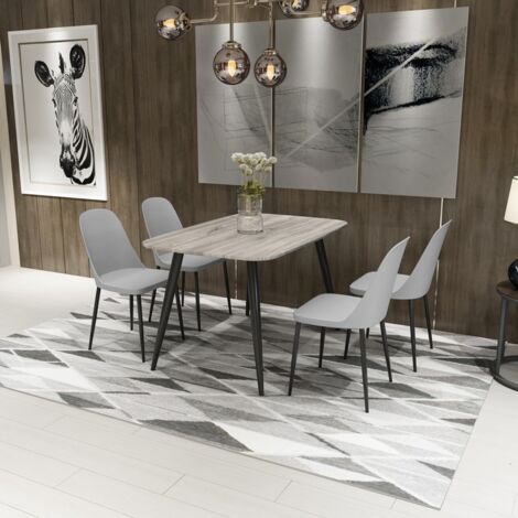 Aspen Tapered Legs Rectangular Dining Table and 4 Duo Plastic Seat Chairs with Metal Legs - Grey Oak/Black - Flat Packed