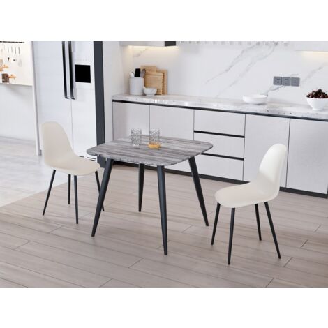 Aspen Tapered Legs Square Dining Table and 2 Curve Plastic Seat Chairs with Metal Legs - Grey/Calico/Black - Flat Packed