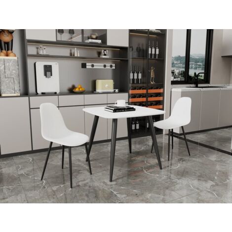 Aspen Tapered Legs Square Dining Table and 2 Curve Plastic Seat Chairs with Metal Legs - White/Black - Flat Packed