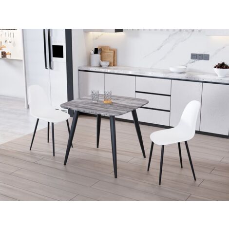 Aspen Tapered Legs Square Dining Table and 2 Curve Plastic Seat Chairs with Metal Legs - White/Grey/Black - Flat Packed