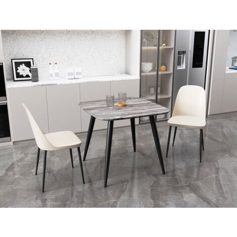 Aspen Tapered Legs Square Dining Table and 2 Duo Plastic Seat Chairs with Metal Legs - Grey Oak/Calico/Black - Flat Packed