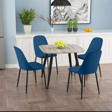 Aspen Tapered Legs Square Dining Table and 4 Duo Plastic Seat Chairs with Metal Legs - Grey Oak/Black/Blue - Flat Packed