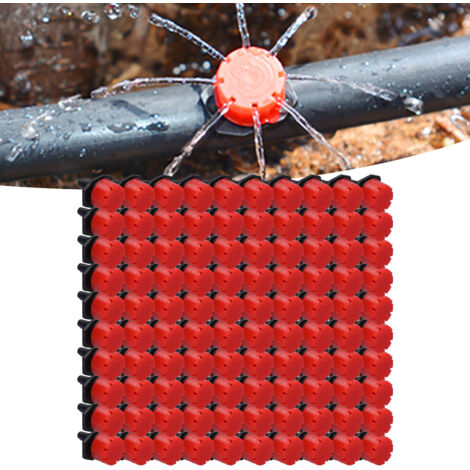[Aspersor de riego por goteo] [100 piezas] [8 orificios] [Emisor de riego por goteo ajustable] [Aspersor para jardín, invernadero, patio] [Rojo]